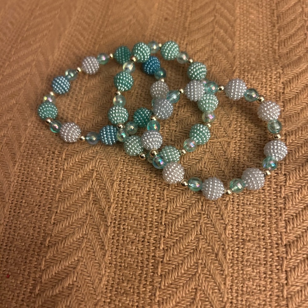 Pearlized Beaded Stretch Hair Tie Set in Mint & White